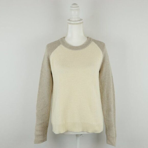 Madewell Province Women's Small Cream Tan Honeycomb Knit Crewneck Sweater - Picture 3 of 10
